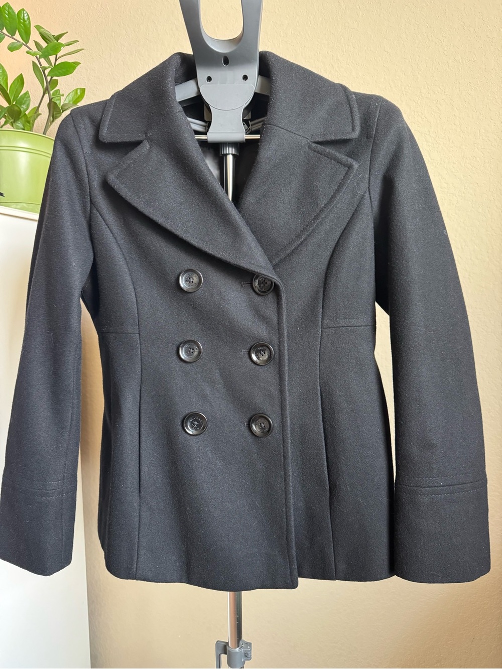 Michael Kors Black Double-Breasted Wool Peacoat
